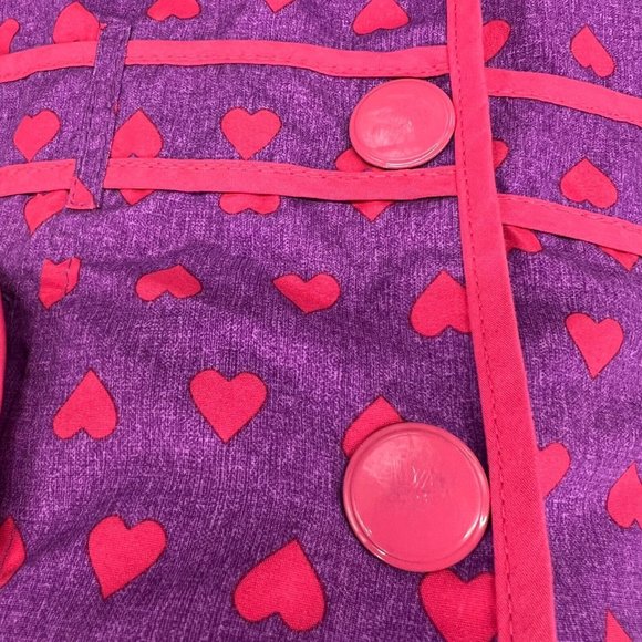 London Fog Girls Raincoat Jacket Purple Pink Heart Print Hooded Fleece Lined - Picture 5 of 12